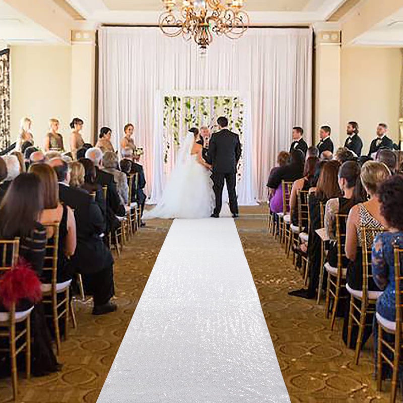 ShiDianYi White Aisle Runner 4FTX15FT, Sequin Runner for Wedding Ceremony, Indoor/Outdoor Glitter Aisle Carpet, 1 Piece, Shiny White - Image 5